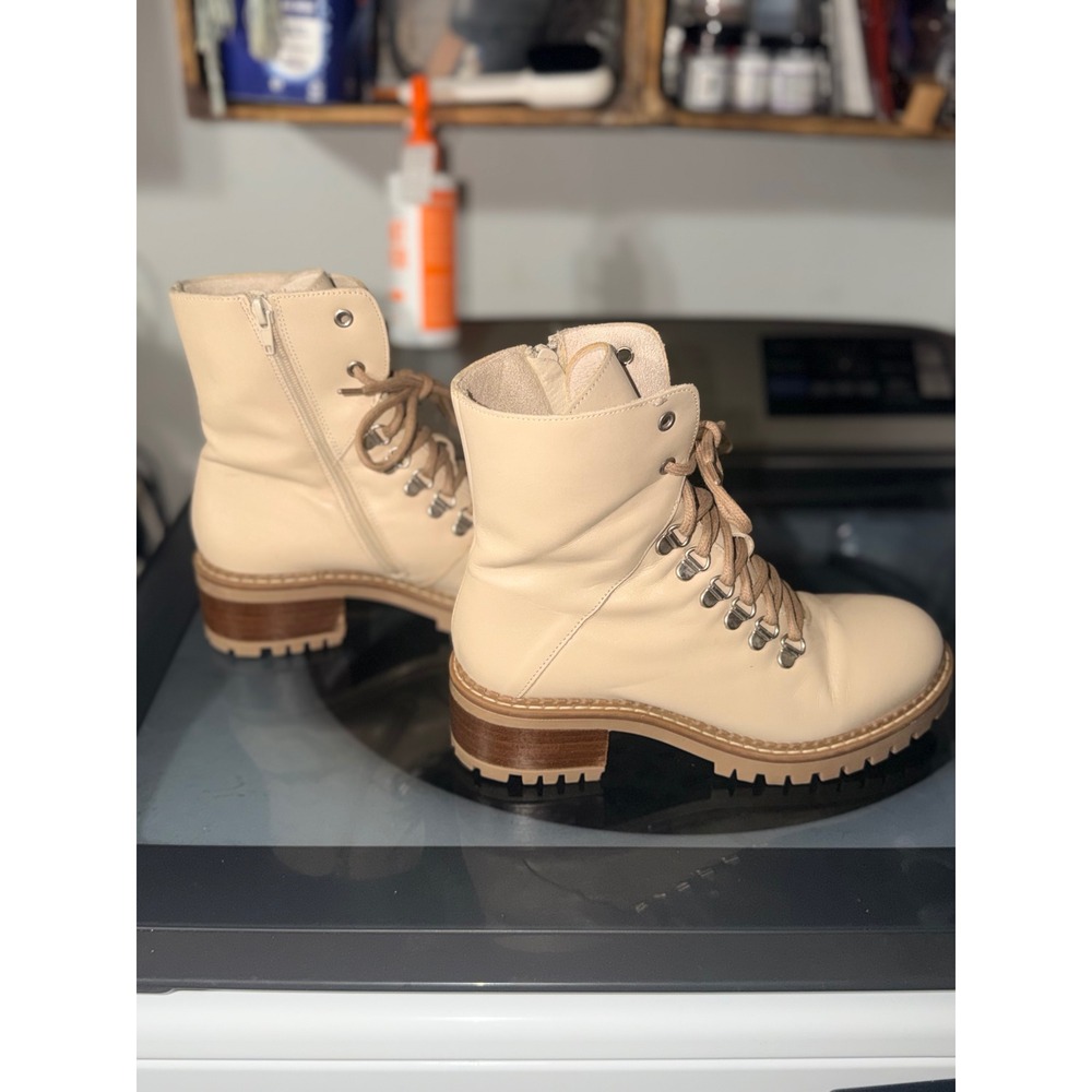 Bertuchi Leather Combat Boots Women 8 Cream Good Side Zip Lug Sole Spain 38041
